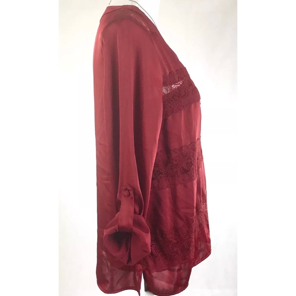DANA BUCHMAN Satin Lace Long Sleeve Blouse… - Picture 4 of 6